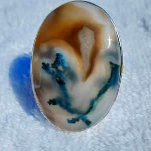HUGE Moss Agate cocktail ring, size 9
